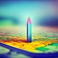 Point on smartphone with gps navigator icon and map on blur traffic road abstract background. Generative AI