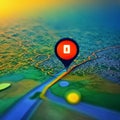 Point on smartphone with gps navigator icon and map on blur traffic road abstract background. Generative AI