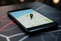 Point on smartphone with GPS navigator icon and map AI generated Royalty Free Stock Photo