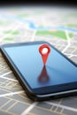 Point on smartphone with GPS navigator icon and map AI generated Royalty Free Stock Photo