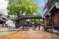 Point of view of China traditional tourist boats along canals of