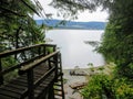 The point of view from a hiker on the west coast trail about to climb down a very high ladder. Royalty Free Stock Photo