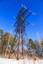 Point of view power line winter frost snow forest Royalty Free Stock Photo