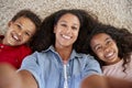 Point Of View Shot Of Mother And Children Posing For Selfie