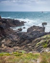 Landscape with ocean and searocks in Pointe Saint-Mathieu in Brittany, France