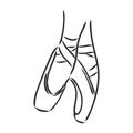 Pointe shoes. Ballet shoes. Vector hand-drawn illustration. Ballet dance studio symbol. Royalty Free Stock Photo