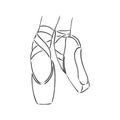 Pointe shoes. Ballet shoes. Vector hand-drawn illustration. Ballet dance studio symbol. pointe shoes, vector sketch on a Royalty Free Stock Photo