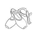 Pointe shoes. Ballet shoes. Vector hand-drawn illustration. Ballet dance studio symbol. pointe shoes, vector sketch on a Royalty Free Stock Photo