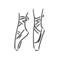 Pointe shoes. Ballet shoes. Vector hand-drawn illustration. Ballet dance studio symbol. pointe shoes, vector sketch on a Royalty Free Stock Photo