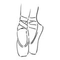 Pointe shoes. Ballet shoes. Vector hand-drawn illustration. Ballet dance studio symbol. pointe shoes, vector sketch on a Royalty Free Stock Photo