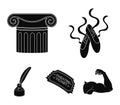 Pointe shoes, column, theater ticket, inkwell with feather. Theater set collection icons in black style vector symbol Royalty Free Stock Photo