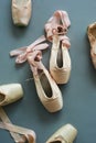 Pointe shoes with pink silk ribbon. Royalty Free Stock Photo