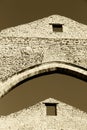 Pointed arches, stone walls, sepia hue Royalty Free Stock Photo