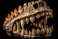 Pointed prehistoric teeth clinging to a powerful and chomping jaw. AI generation Royalty Free Stock Photo