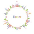 Pointed roofed cute houses standing in circle