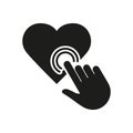 Pointer Click The Heart Shape Silhouette Icon. Love, Online Dating Glyph Pictogram. Like Button On Social Media Royalty Free Stock Photo