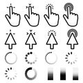 Pointer click icon big collection. Clicking cursor, pointing hand clicks and waiting loading icons. Vector Royalty Free Stock Photo