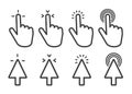 Pointer click icon set. Clicking cursor, pointing hand clicks and waiting loading icons. Vector Royalty Free Stock Photo