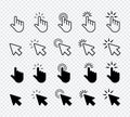 Pointer click icon set . Cursor line, touch sign, pointing hand click symbols, vector con