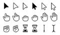 Pointer cursor icons. Computer web arrows mouse cursors and clicking line pointer cursor selecting. Pixel hand vector Royalty Free Stock Photo