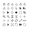 Pointer cursor. Mouse arrow icon pointers, black selection and edit tool cursors. Hand click, skip and swipe symbols