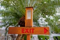 Pointer Exit with a lantern on a background of a palm tree Royalty Free Stock Photo
