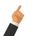 Pointer finger vector illustration, flat cartoon thumb point business man hand gesture isolated on white background Royalty Free Stock Photo