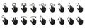 Pointer Gesture Slide Left and Right Black Solid Pictogram. Hand Finger Touch, Swipe and Drag Silhouette Icon Set. Pinch