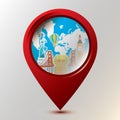 Pointer gps map navigation and world map with travel sticker collection vector image Royalty Free Stock Photo