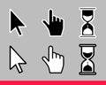 Pointer hand, arrow and hourglass loading clock mouse cursors icon sign Royalty Free Stock Photo
