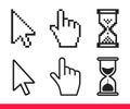 Pointer hand, arrow and hourglass loading clock mouse cursors Royalty Free Stock Photo