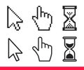 Pointer hand, arrow and hourglass loading clock mouse cursors