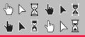 Pointer hand, arrow and hourglass loading clock mouse cursors