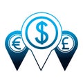 pointer location money dollar euro and pound