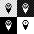 Pointer map with wifi internet signal connection icon isolated on black, white and transparent background. Vector Royalty Free Stock Photo