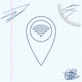 Pointer map with wifi internet signal connection line sketch icon isolated on white background. Vector Illustration.