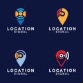 Pointer map with wifi internet signal location connection icons logo design Royalty Free Stock Photo