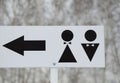 A pointer to a public toilet and the sign of a man and a woman. Hygiene in the Park, outdoor