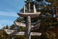 Pointers on the pillar on the beach. Cape Kolka. Latvia. Royalty Free Stock Photo