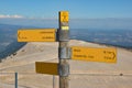 Pointers to cities and villages at the top of the mountain Mont Ventoux in Provence