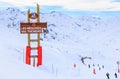 Pointers to the track in the ski resort Val Thorens