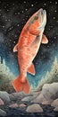 Pointillism Salmon Painting In Yupik Art Style