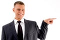 Pointing businessman looking at camera Royalty Free Stock Photo