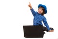 Pointing cheerful executive child