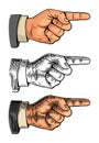Pointing finger. Hand sign. Vector color vintage engraving Royalty Free Stock Photo