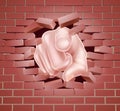 Pointing Hand Breaking Red Brick Wall Royalty Free Stock Photo