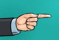 Pointing hand, forefinger, index finger. Pop art retro comic style. Cartoon vector illustration Royalty Free Stock Photo