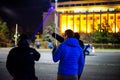 Pointing laser on government building, Bucharest, Romania Royalty Free Stock Photo