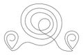 Pointing location at map one line art,hand drawn way destination continuous contour,trendy template direction, gps navigation