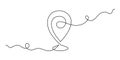 Pointing location at map one line art,hand drawn way destination continuous contour,trendy template direction, gps navigation